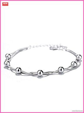 925 Sterling Silver Love Heart Charm Chain Bracelet Bangle Women